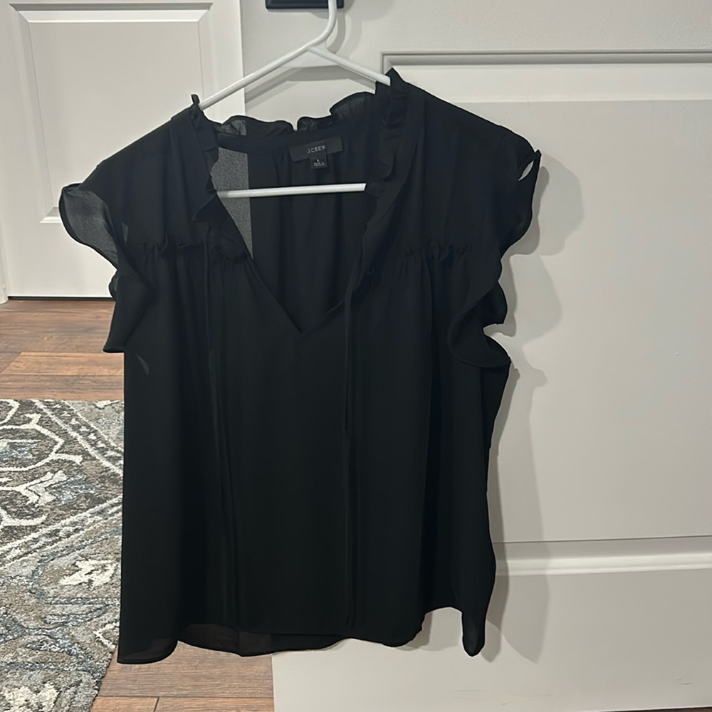 Ruffle tie-neck top black